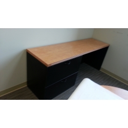 Maple & Black Straight Desk w 2 Drawer Lateral File
